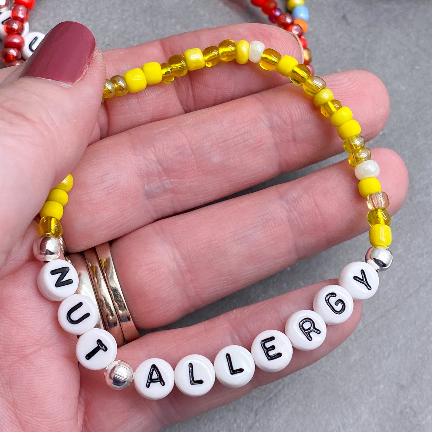 NUT ALLERGY Medical Alert Bracelet - Glass Seed Beads