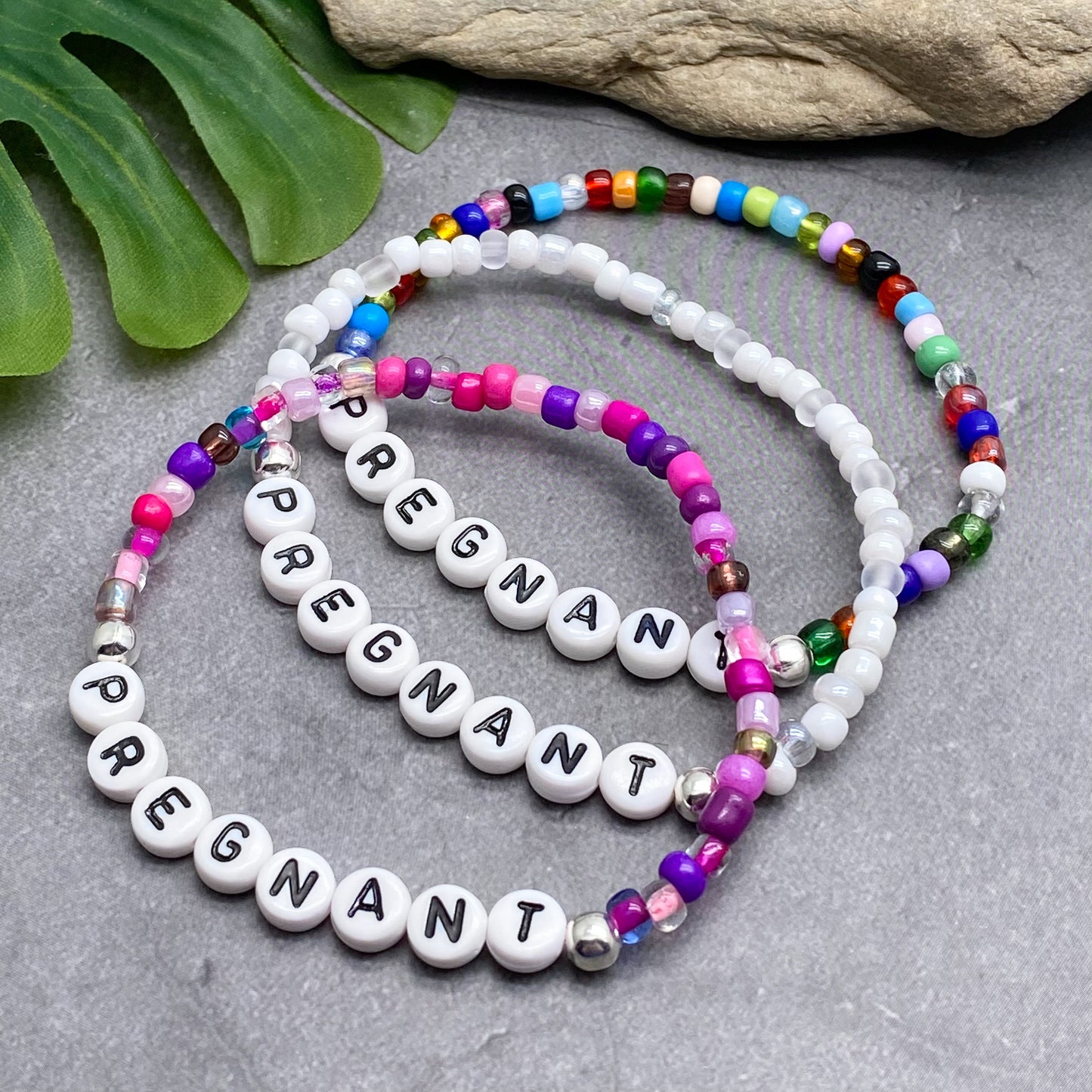 PREGNANT Awareness Bracelet - Glass Seed Beads