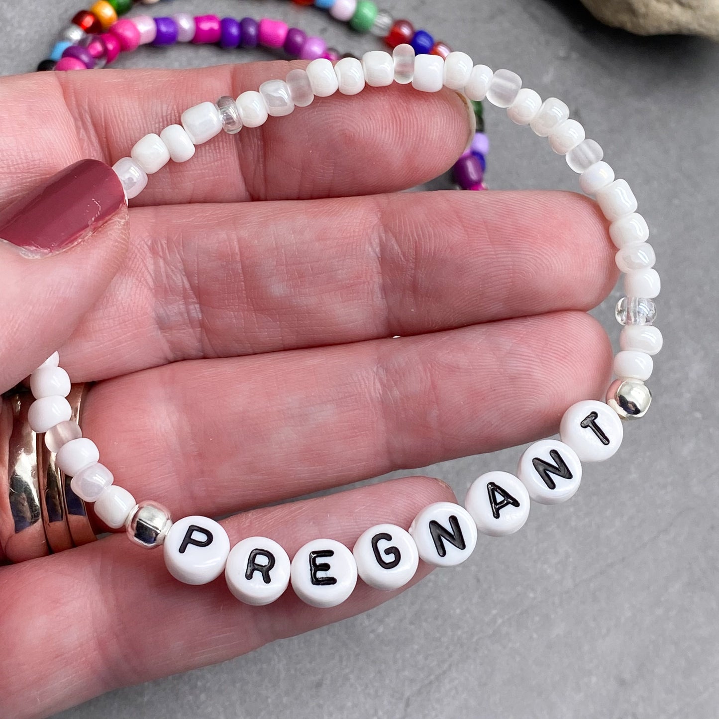 PREGNANT Awareness Bracelet - Glass Seed Beads