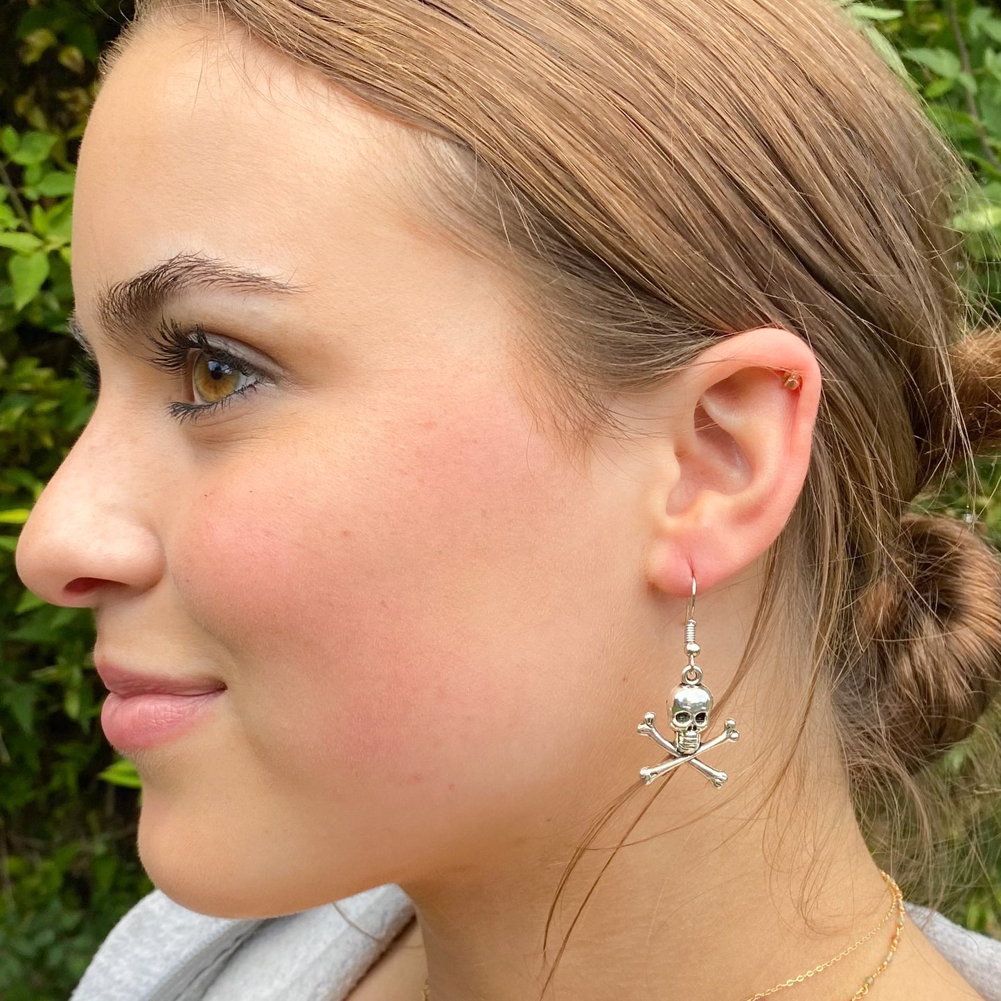 Skull and Crossbones Earrings, Silver Plated Charms