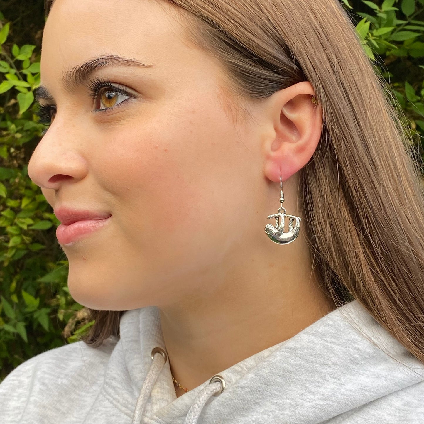 Sloth Charm Earrings, Tibetan Silver Plated Charms