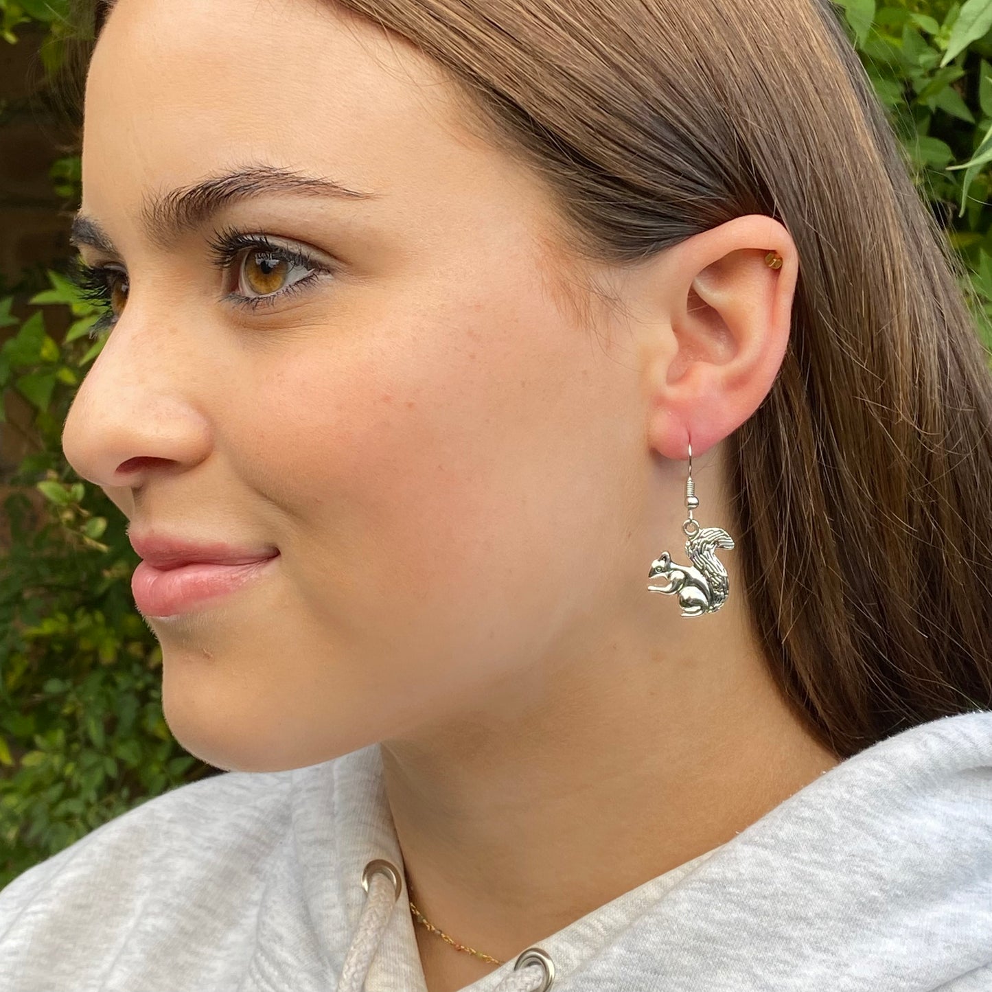 Squirrel Charm Earrings, Tibetan Silver Plated Charms