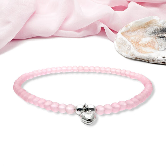 Heart Charm Frosted Bead Anklet - Colour Choice