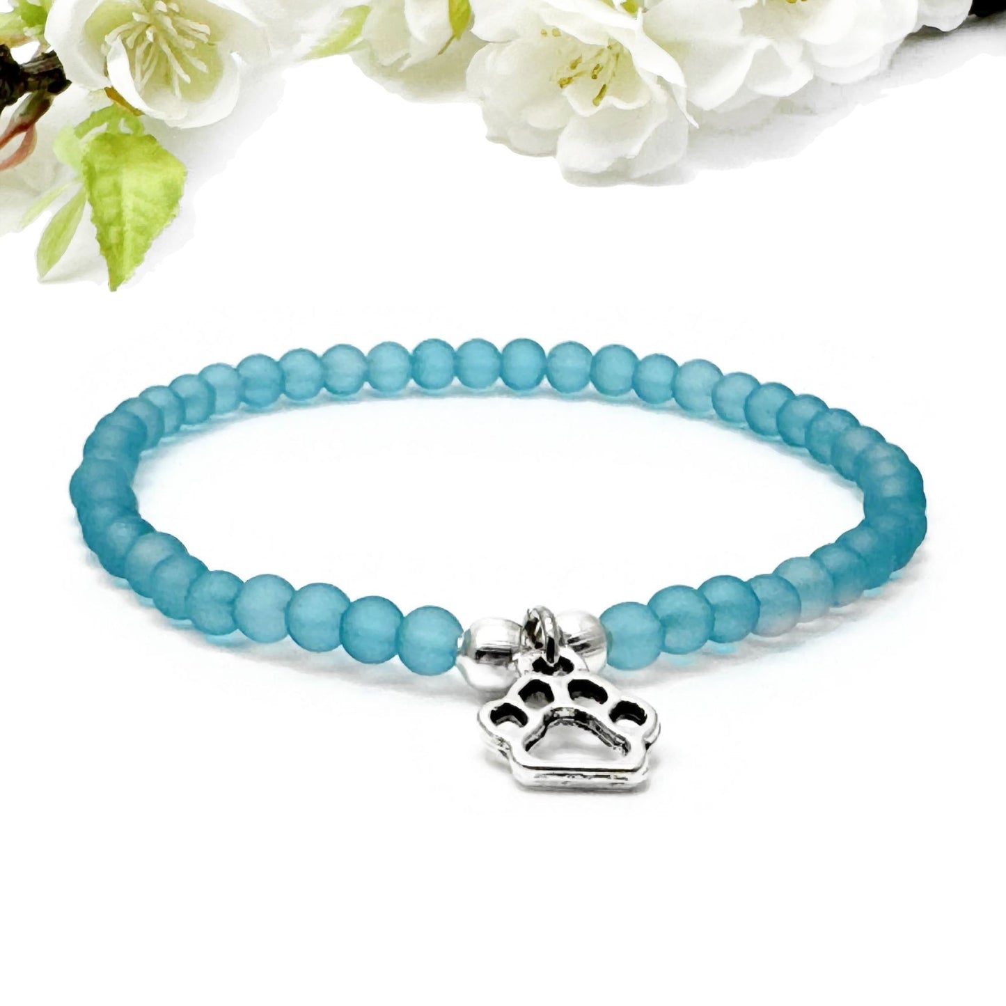 Paw Print Charm Frosted Bead Bracelet - Colour Choice