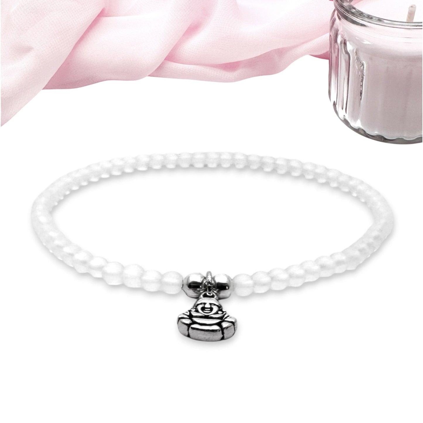 Buddha Charm Frosted Bead Anklet - Colour Choice