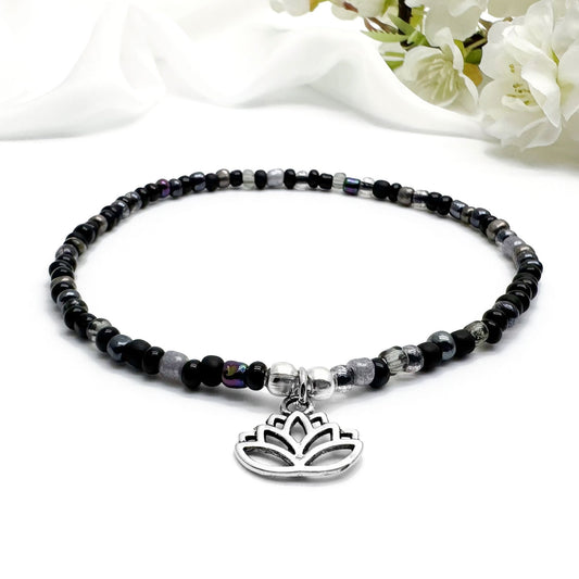 Lotus Charm Seed Bead Anklet - Colour Choice