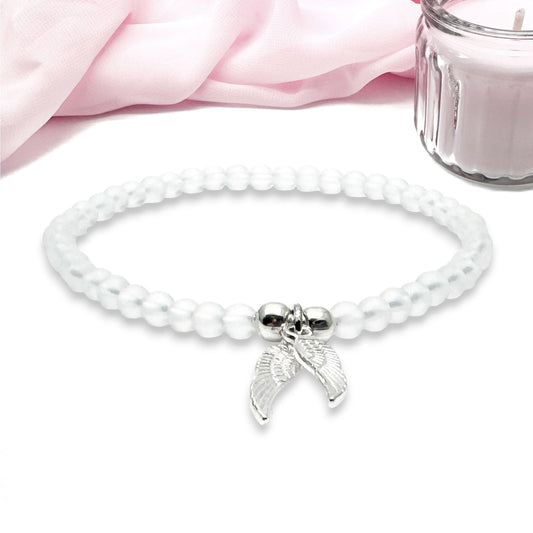 Angel Wings Charm Frosted Bead Bracelet - Colour Choice