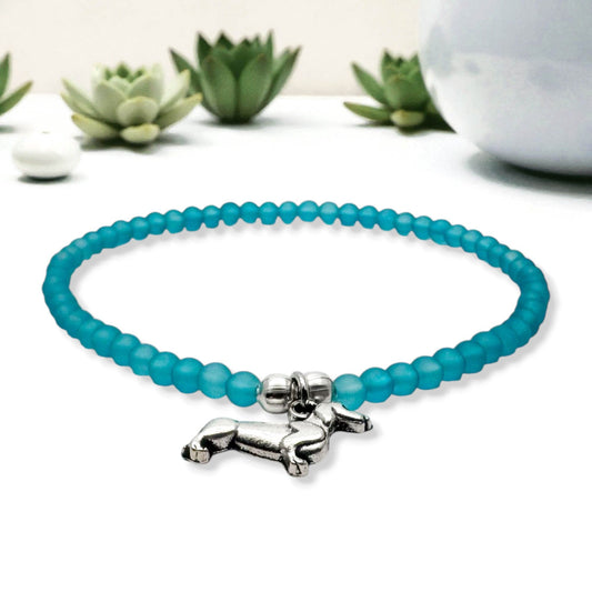 Dachshund Charm Frosted Bead Anklet - Colour Choice