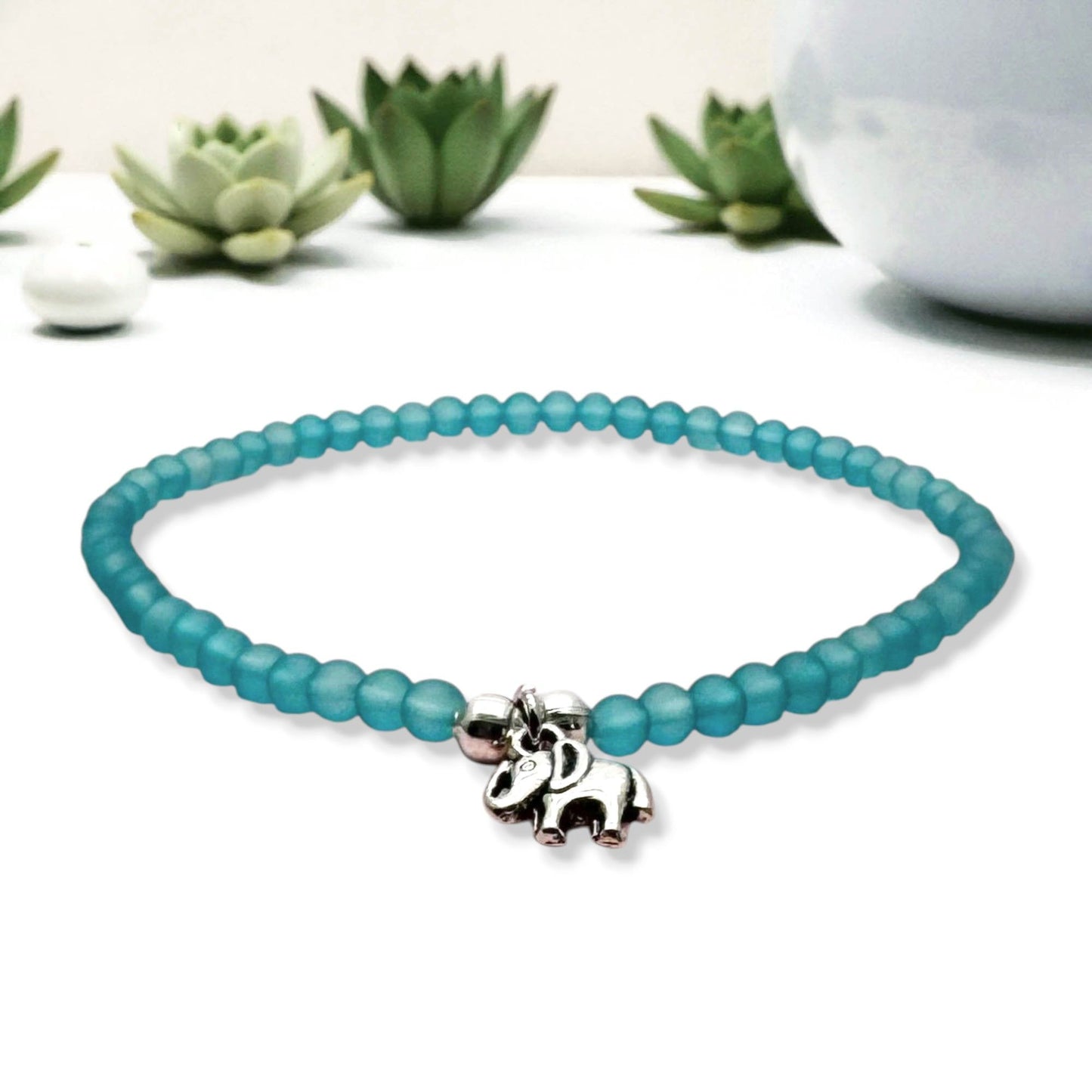 Elephant Charm Frosted Bead Anklet - Colour Choice