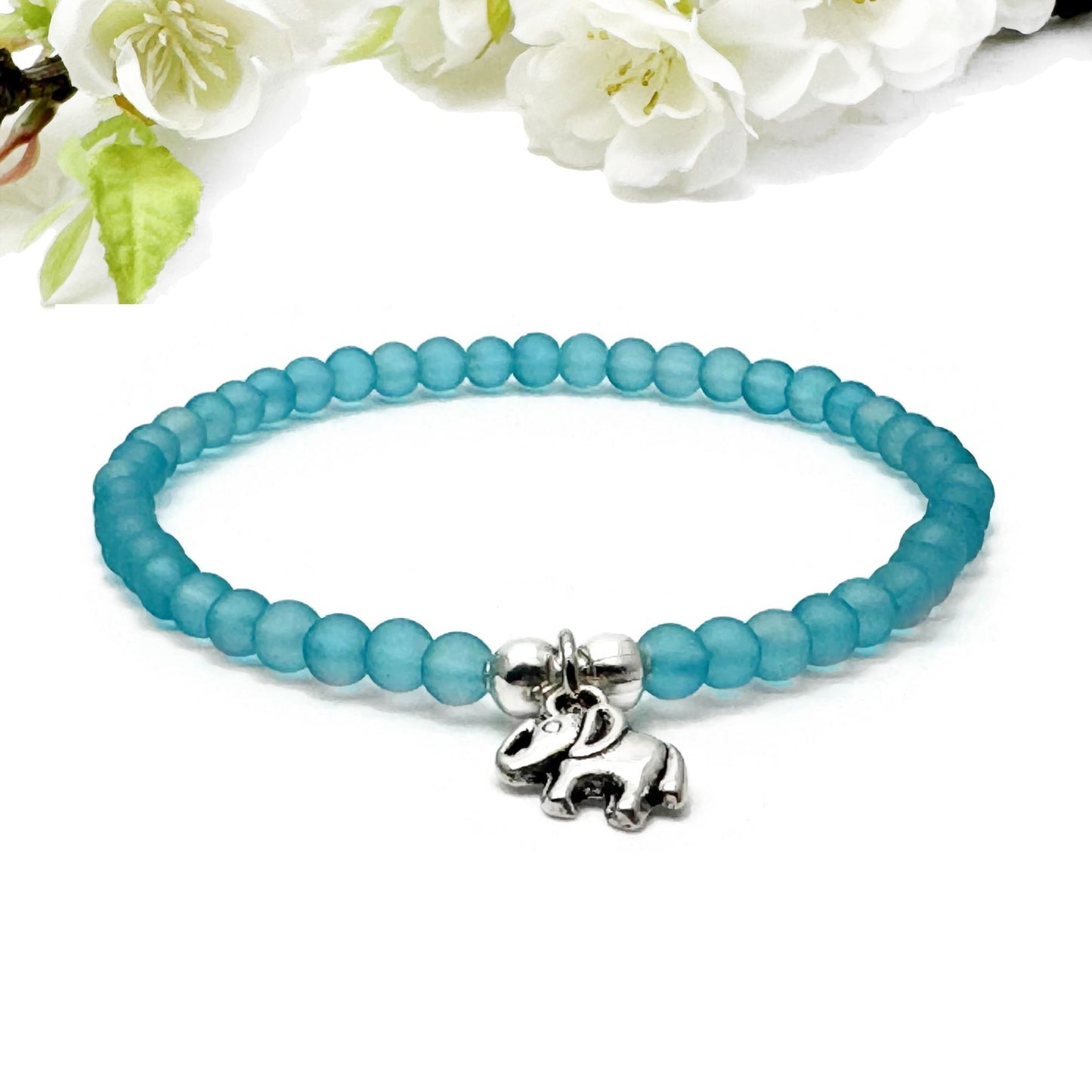 Elephant Charm Frosted Bead Bracelet - Colour Choice