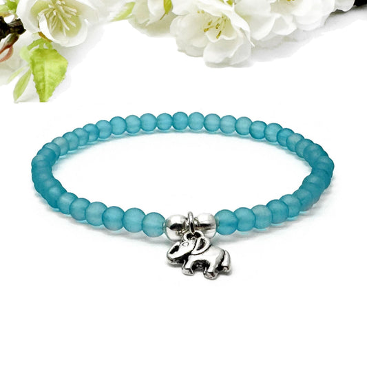 Elephant Charm Frosted Bead Bracelet - Colour Choice