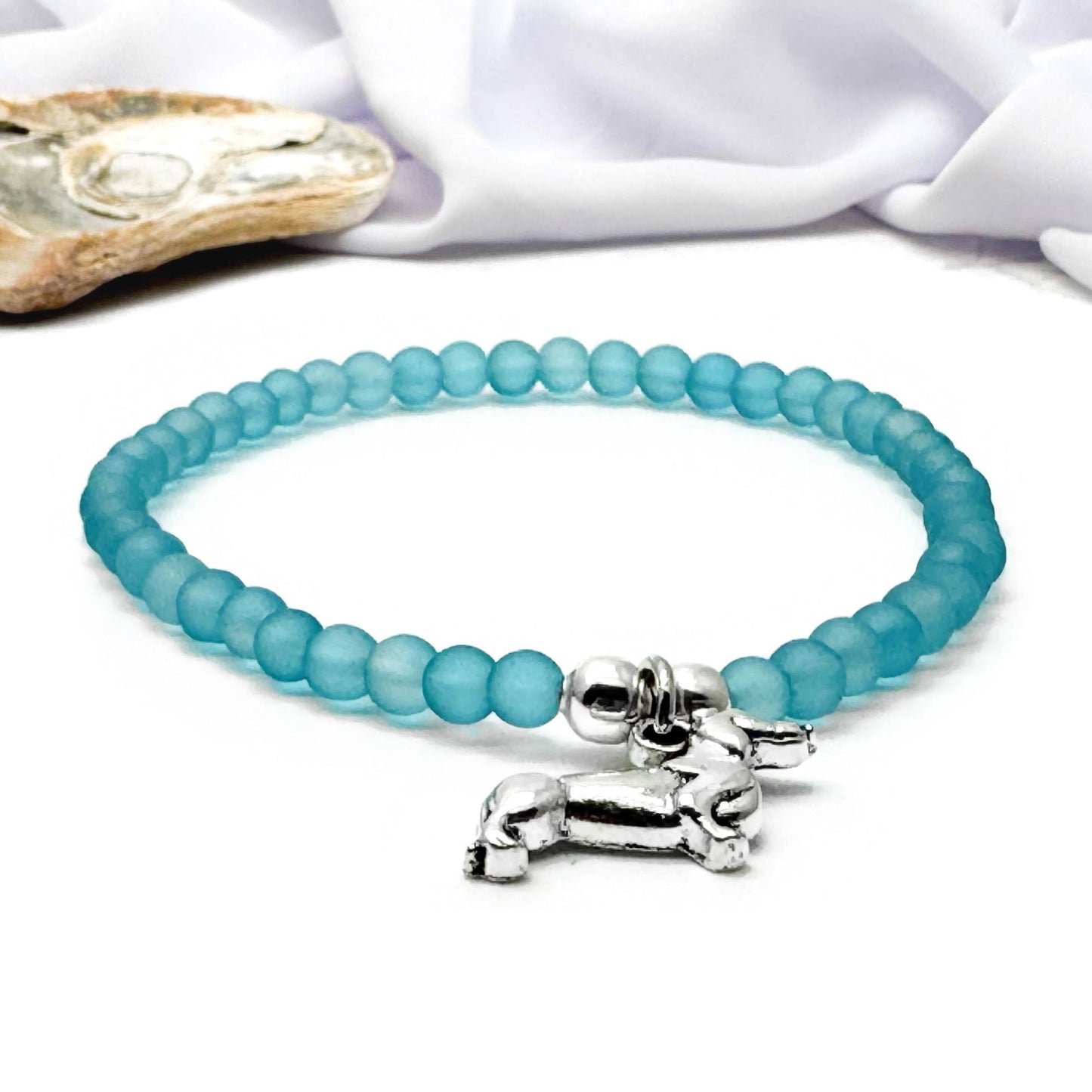 Dachshund Charm Frosted Bead Bracelet - Colour Choice