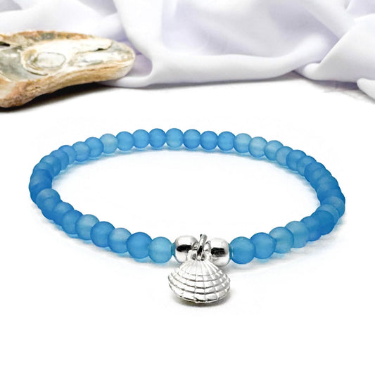 Sea Shell Charm Frosted Bead Bracelet - Colour Choice