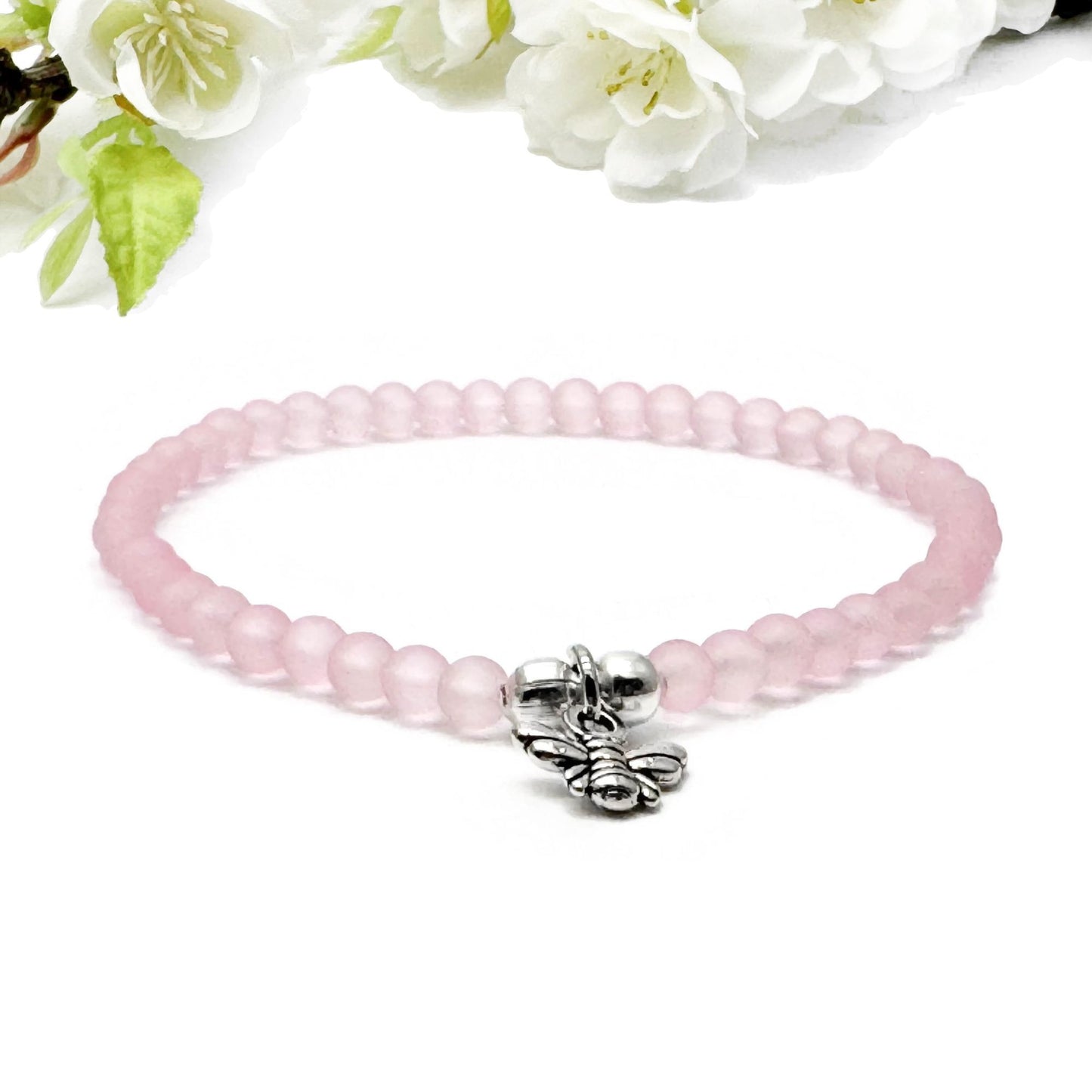 Tiny Bee Charm Frosted Bead Bracelet - Colour Choice