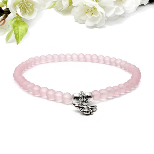Tiny Bee Charm Frosted Bead Bracelet - Colour Choice