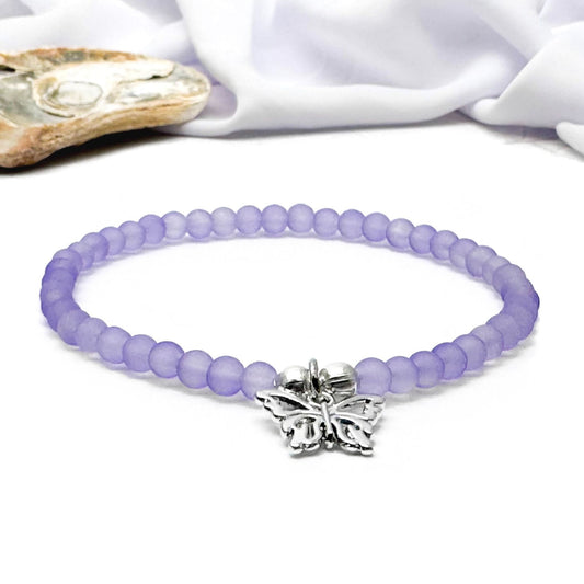 Butterfly Charm Frosted Bead Bracelet - Colour Choice