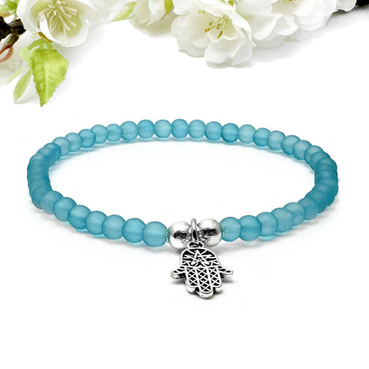 Hamsa Charm Frosted Bead Bracelet - Colour Choice - Fatima's Hand