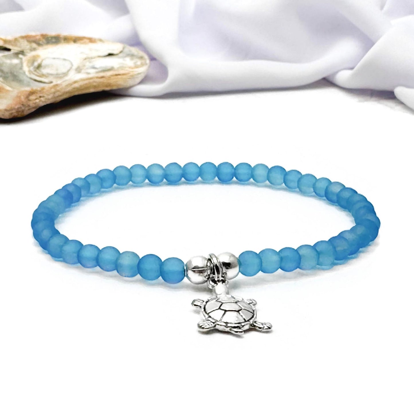 Turtle Charm Frosted Bead Bracelet - Colour Choice