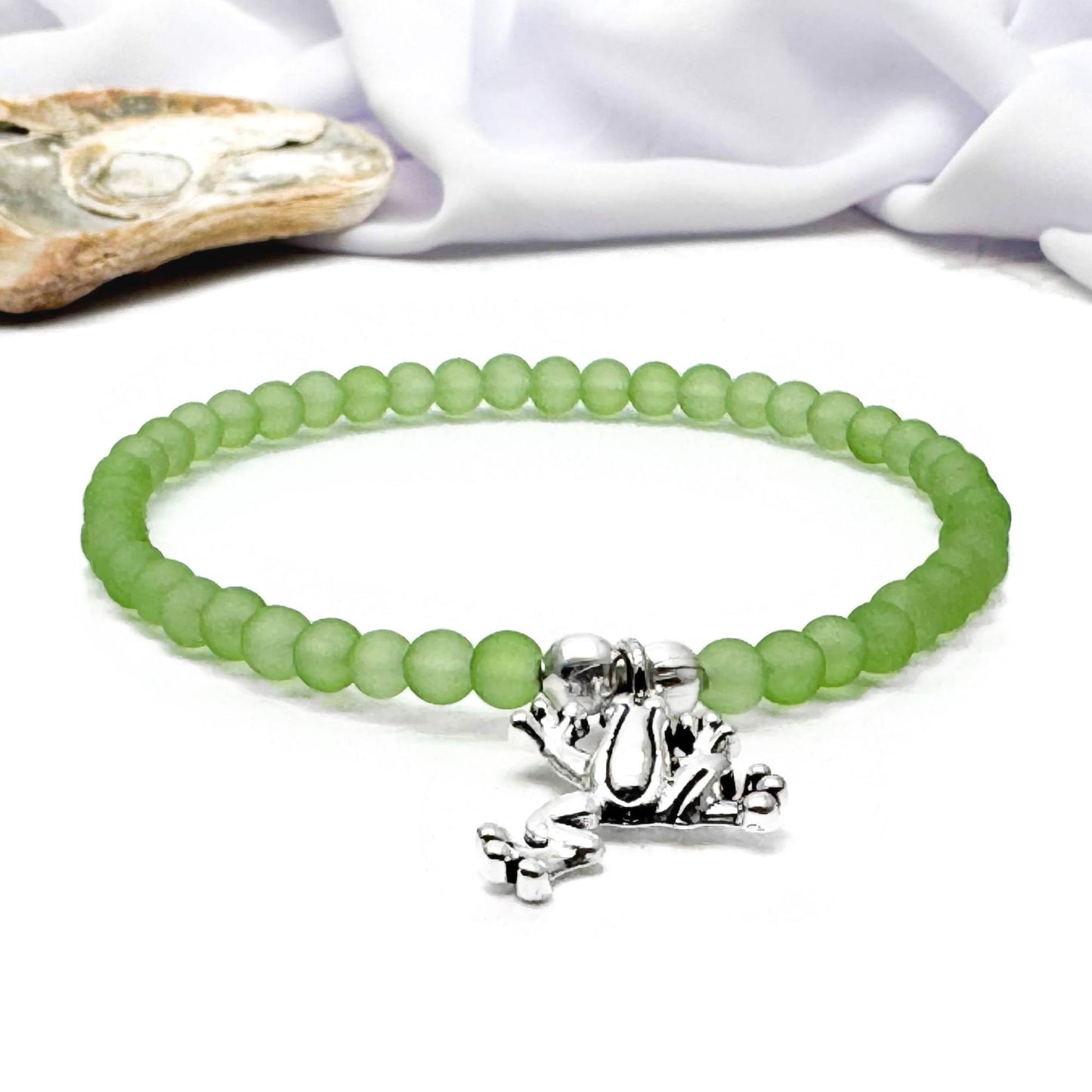 Frog Charm Frosted Bead Bracelet - Colour Choice
