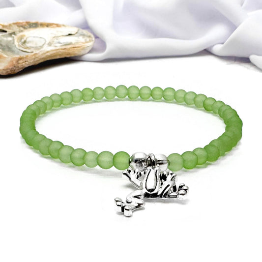 Frog Charm Frosted Bead Bracelet - Colour Choice