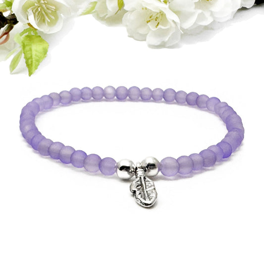 Feather Charm Frosted Bead Bracelet - Colour Choice