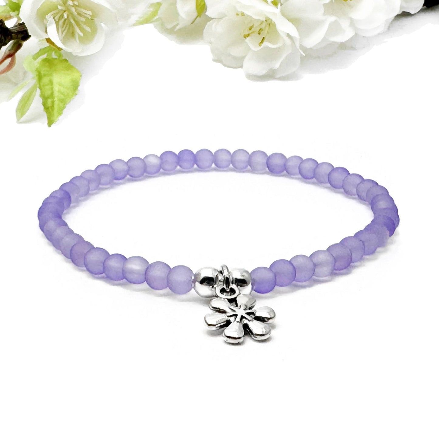 Daisy Flower Charm Frosted Bead Bracelet - Colour Choice