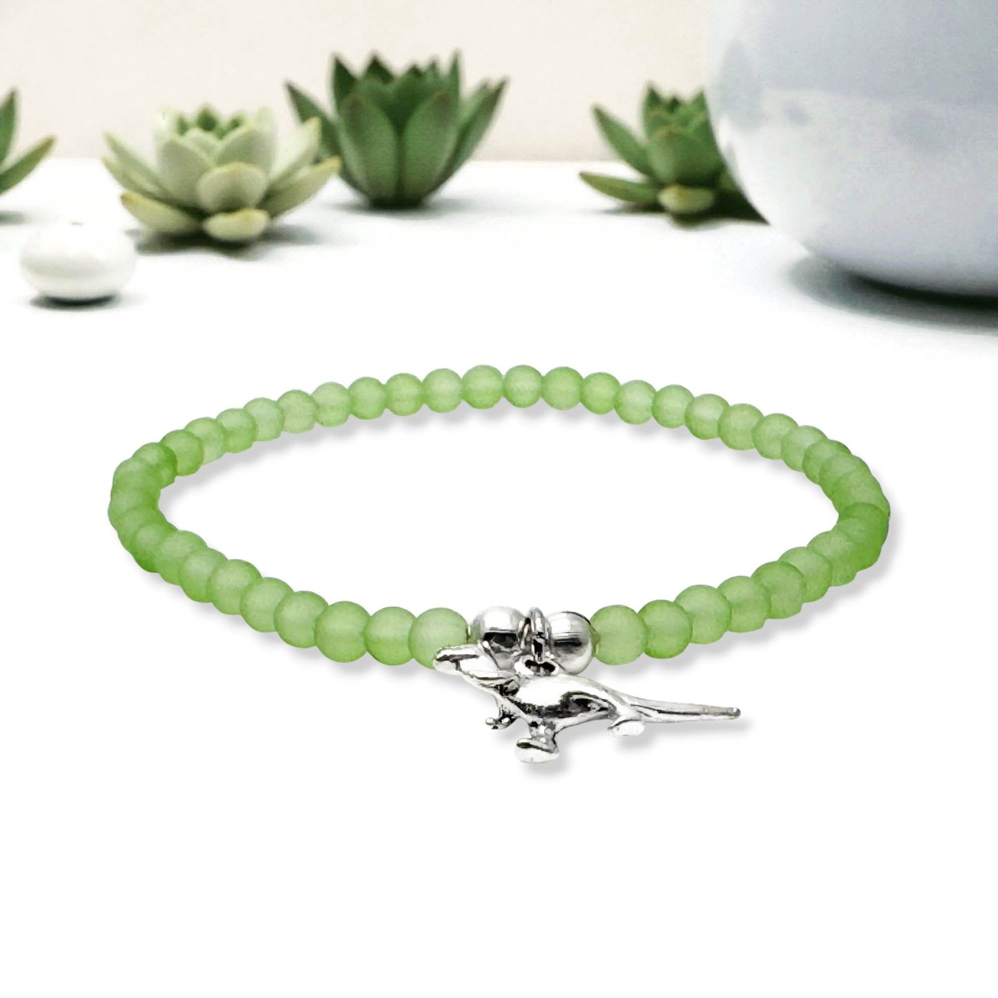 Dinosaur Charm Frosted Bead Bracelet - Colour Choice