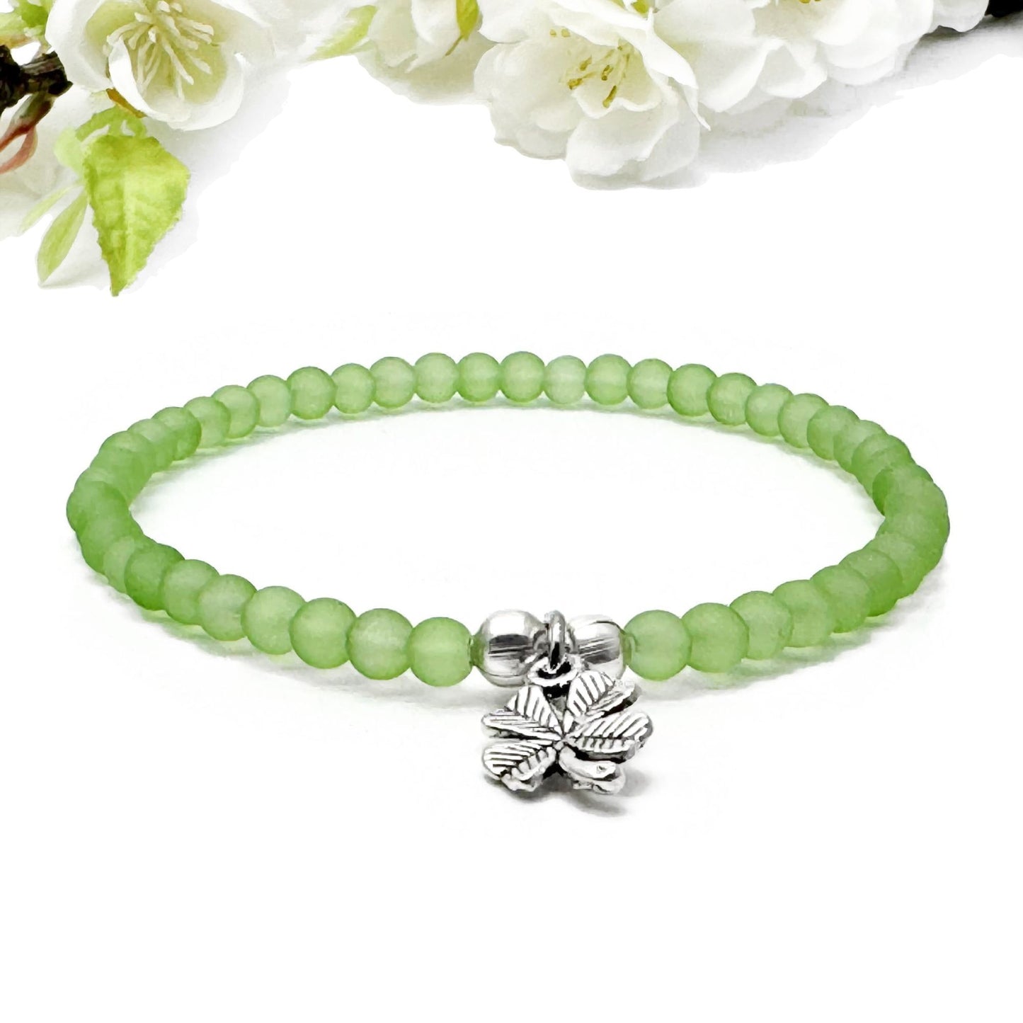 Lucky Clover Charm Frosted Bead Bracelet - Colour Choice