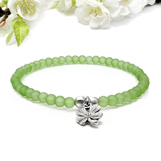 Lucky Clover Charm Frosted Bead Bracelet - Colour Choice