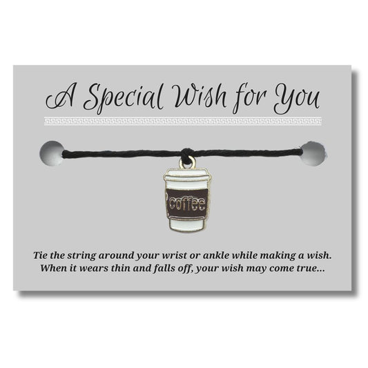 Coffee Mug Charm Hemp Wish Bracelet - Colour Choice
