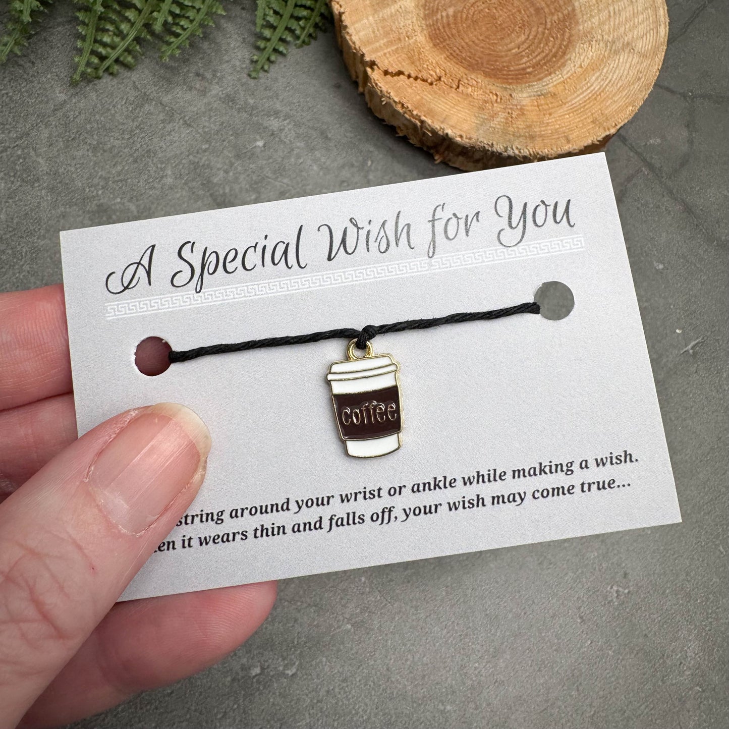 Coffee Mug Charm Hemp Wish Bracelet - Colour Choice