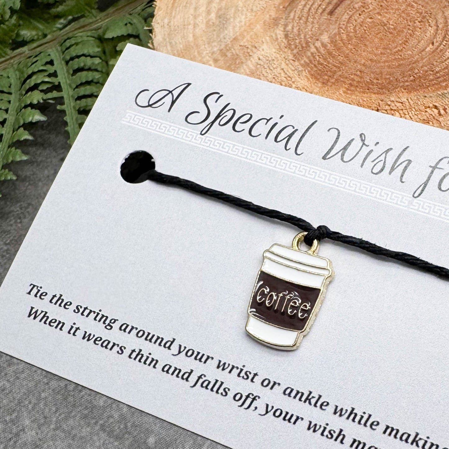 Coffee Mug Charm Hemp Wish Bracelet - Colour Choice