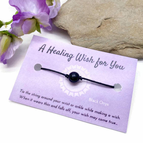 Black Onyx Bead Hemp Wish Bracelet - A Healing Wish
