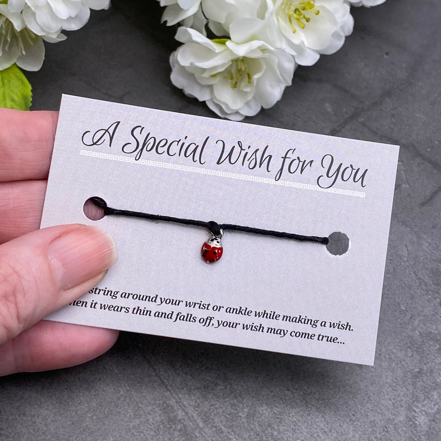 Ladybird Enamel Charm Hemp Wish Bracelet - Colour Choice