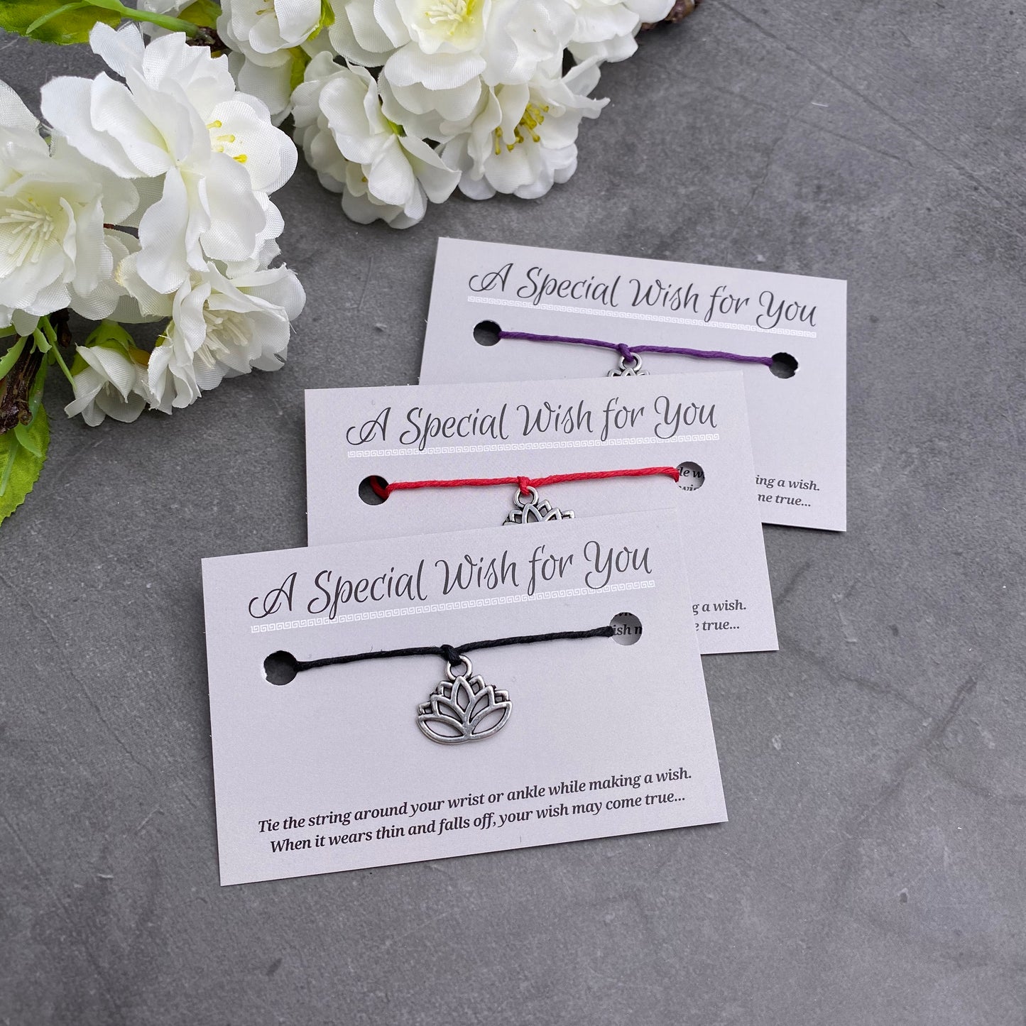 Lotus Charm Hemp Wish Bracelet - Colour Choice