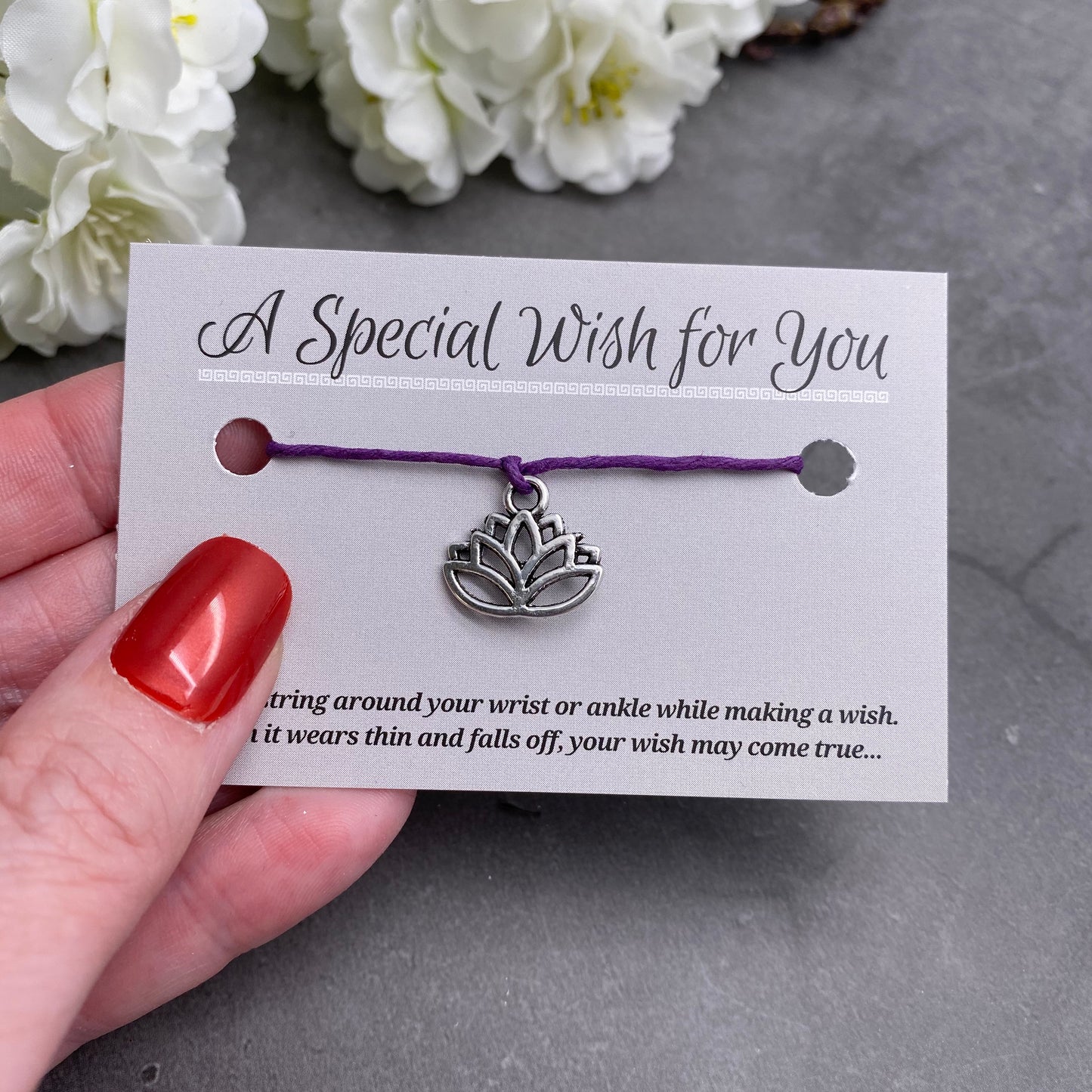 Lotus Charm Hemp Wish Bracelet - Colour Choice