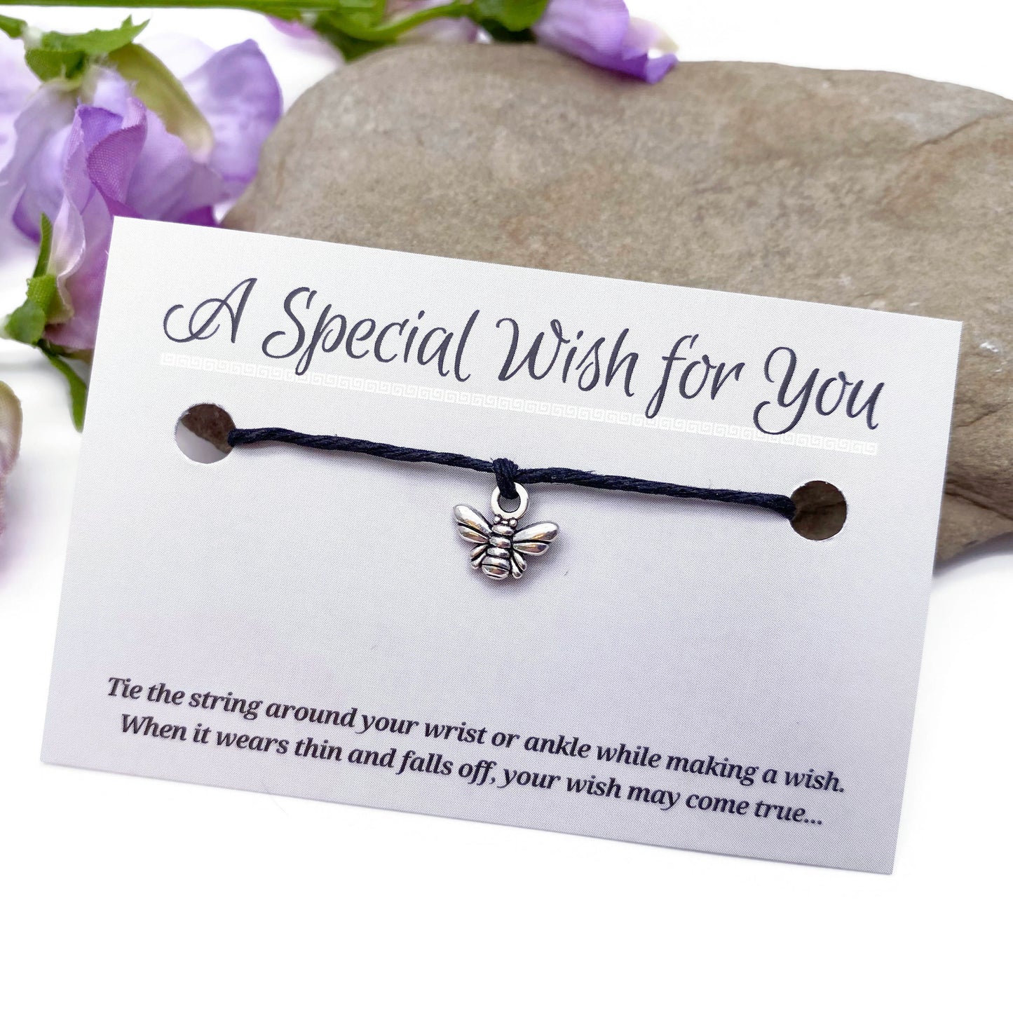 Bumble Bee Tiny Charm Hemp Wish Bracelet - Colour Choice