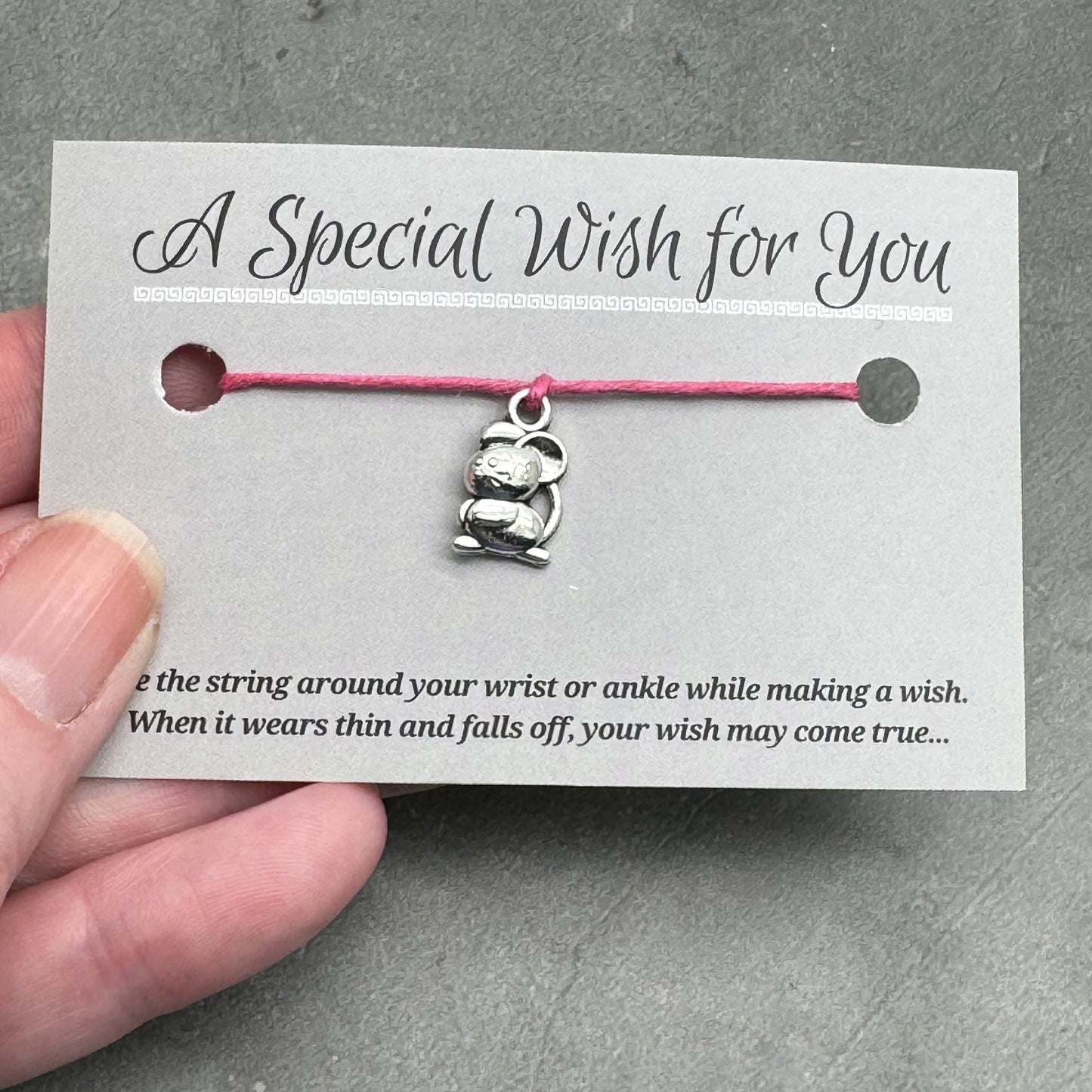 Mouse Charm Hemp Wish Bracelet - Colour Choice