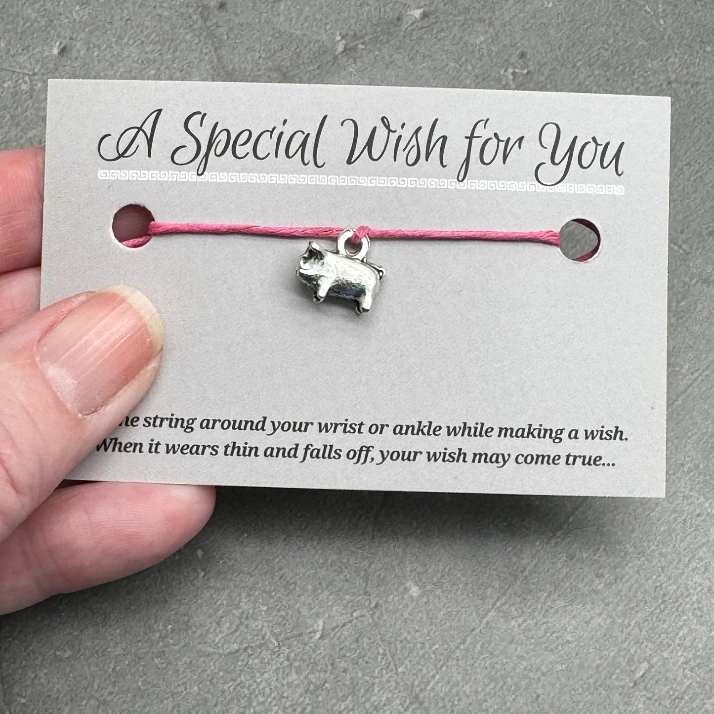 Piglet Charm Hemp Wish Bracelet - Colour Choice