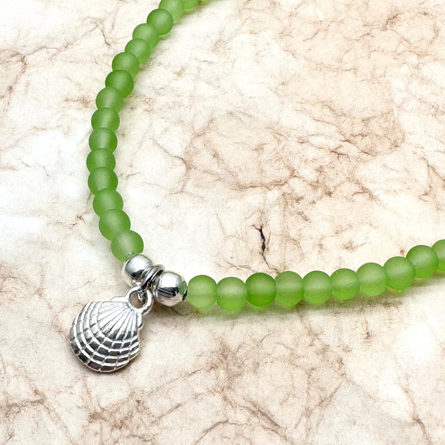 Sea Shell Charm Frosted Bead Anklet - Colour Choice