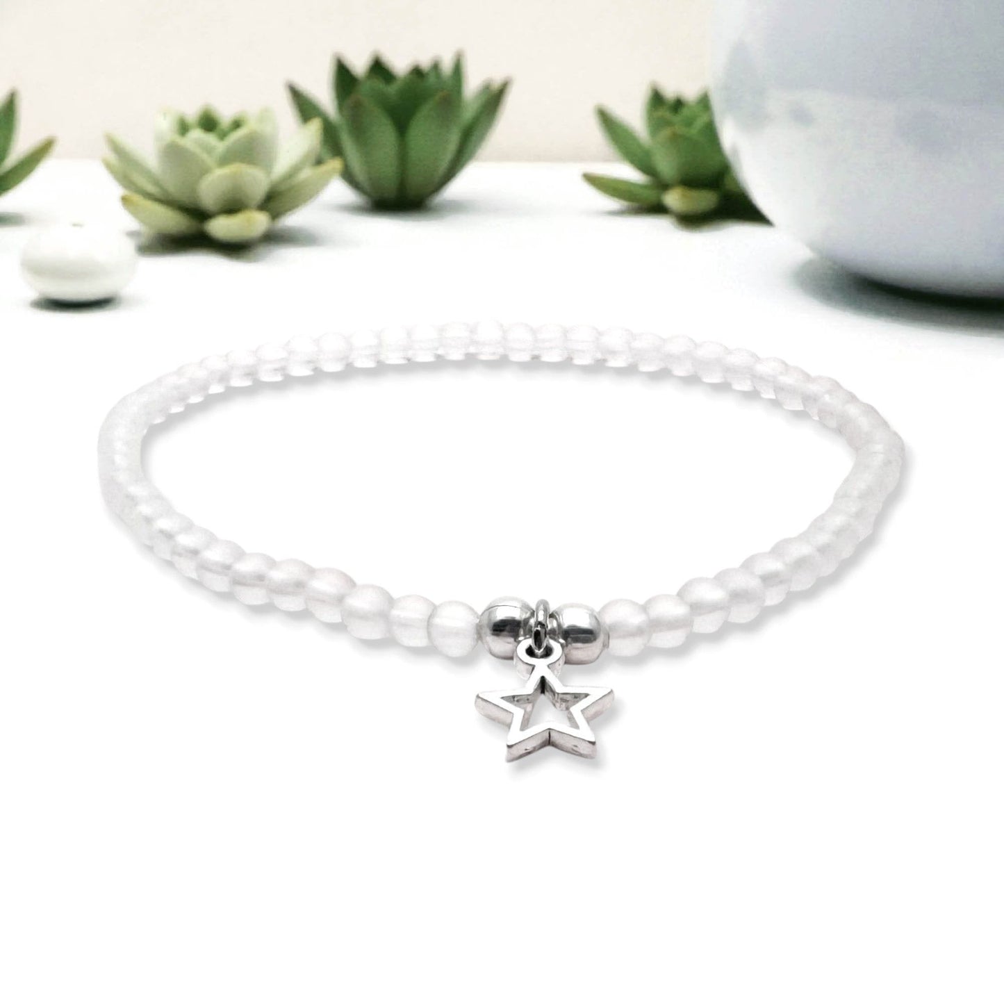 Star Charm Frosted Bead Anklet - Colour Choice