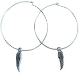 Angel Wings Charm Silver Tone Hoop Earrings