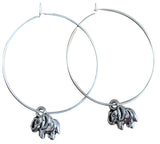 Elephant Charm Silver Tone Hoop Earrings 35mm