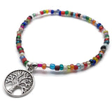 Tree of Life Silver Charm Glass Seed Bead Anklet
