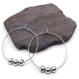 Plain Hoop Earrings with 5mm Silver Tone Beads 35mm