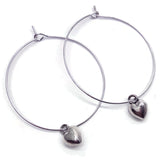 Heart Charm Silver Tone Hoop Earrings 35mm