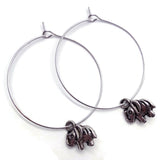 Elephant Charm Silver Tone Hoop Earrings 35mm