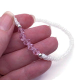Pink Bicone and White Glass Seed Bead Anklet