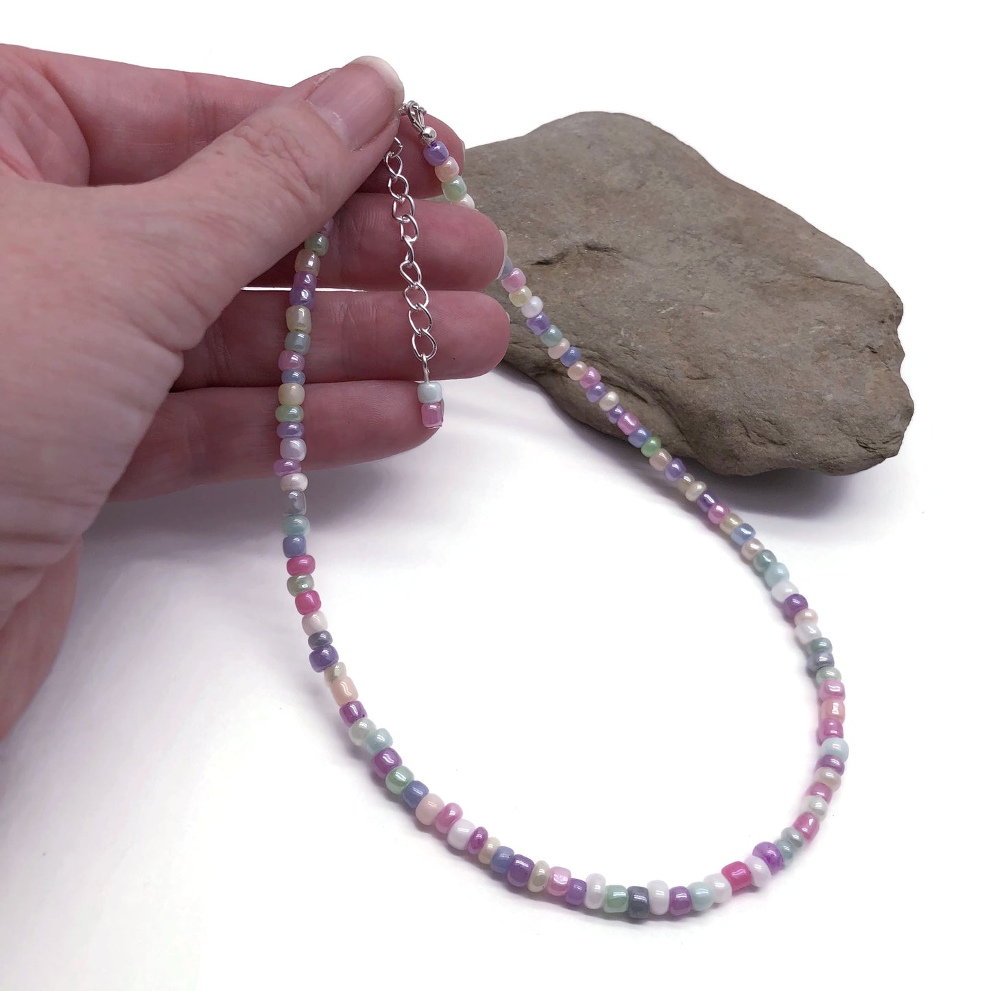 Shimmery Pastel Seed Beads Choker Necklace