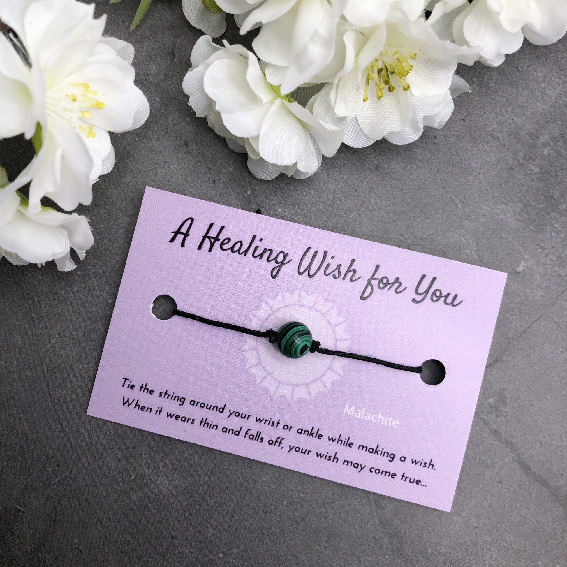 Malachite wish bracelet and flowers